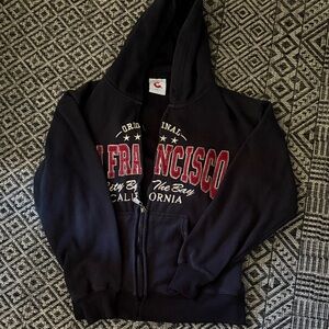 San Francisco Black Zip-Up Hoodie with Red Lettering